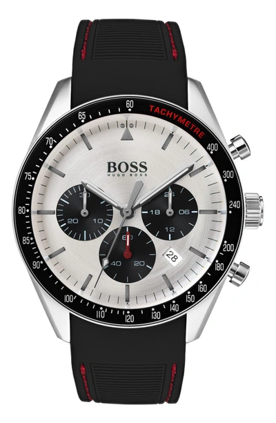 Hugo Boss Trophy Stainless Steel Silicone Strap Chronograph Watch In Black  | ModeSens
