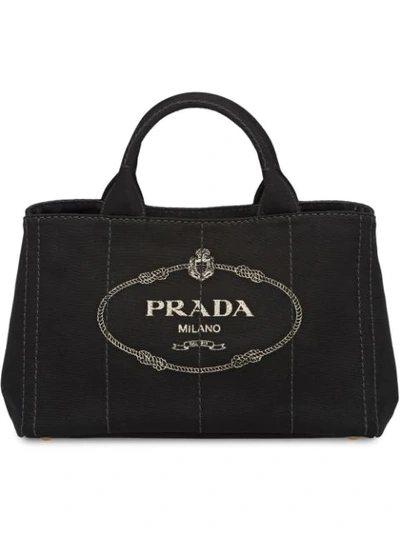 Prada Hemp Fabric Handbag In Black