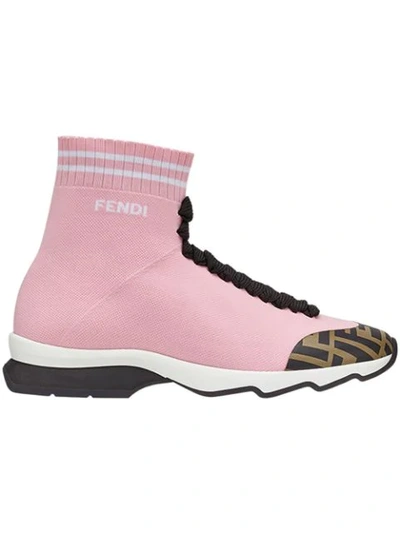 Fendi Rockotop Zucca Sock Sneaker In Pink