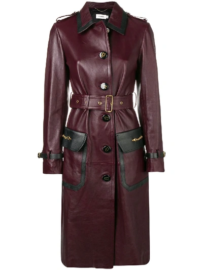 Coach Western Leather Trench Coat - Women's In Mahogany