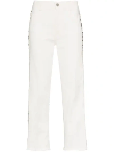 Stella Mccartney Logo Strip Cropped Jeans In White