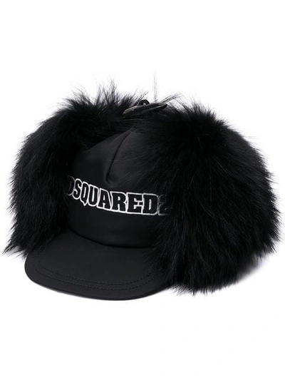 Dsquared2 Fur Logo Cap In Black