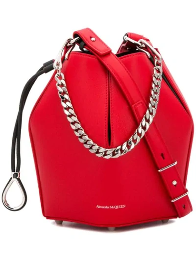 Alexander Mcqueen Bucket Chain Shoulder Bag In Red