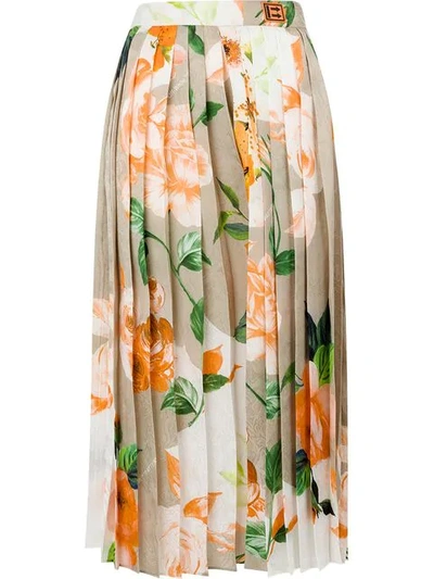 Off-white Floral Print Pleated Skirt In Neutrals