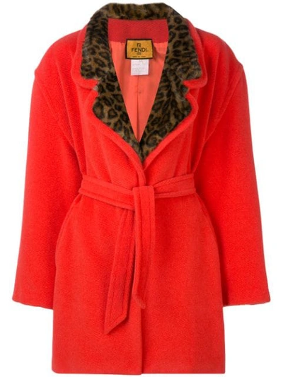 Pre-owned Fendi 1980's Leopard Detail Coat In Orange