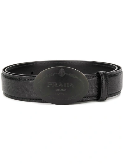 Prada Saffiano Logo Belt - Black