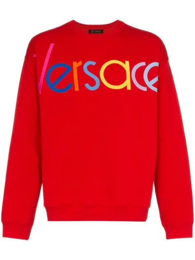 Versace Red Logo Embroidered Jumper