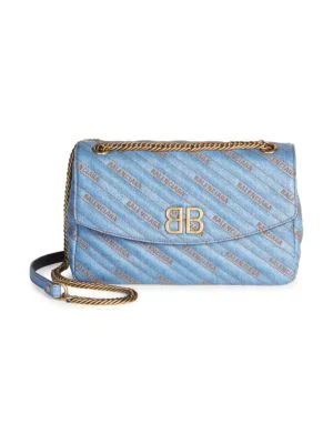 Balenciaga Medium Bb Denim Crossbody Bag In Blue | ModeSens