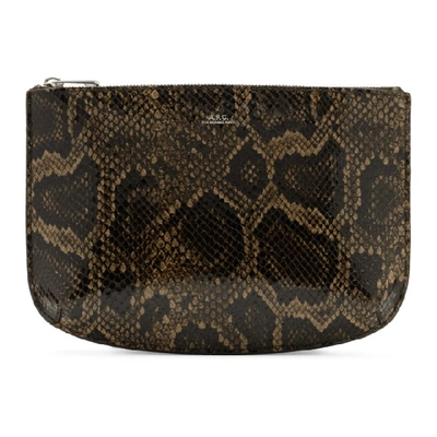 A.p.c. Sarah Snake Embossed Leather Clutch - Brown In Cae Marronf