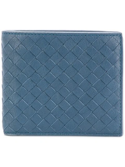 Bottega Veneta Denim Intrecciato Calf Coin Purse Bi-fold Wallet - Blue