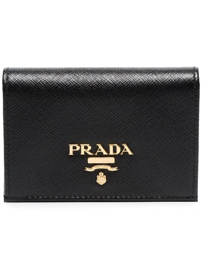 Prada Logo Foldover Cardholder Wallet - Black