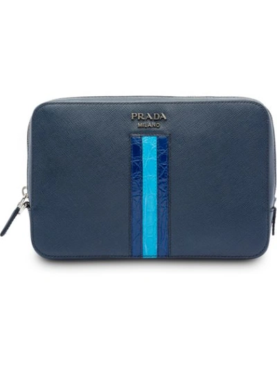 Prada Saffiano Leather Clutch Bag In Blue
