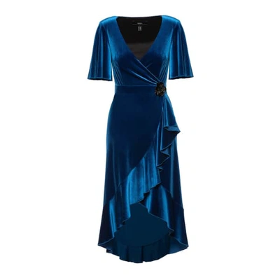 Nissa Elegant Midi Velvet Dress With Ruffle Details