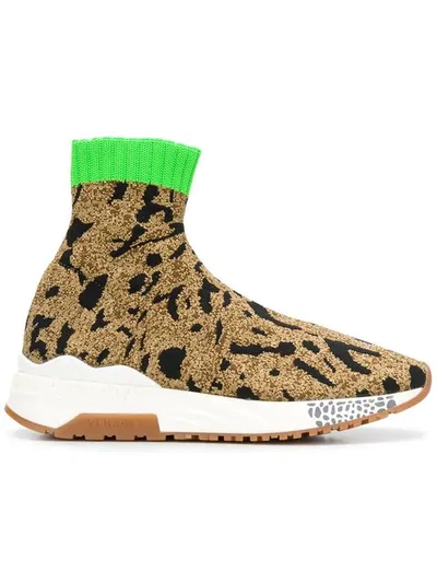 Versace Printed Sock Sneakers In Metallic,brown,animal Print