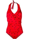 Ganni Women's Fiery Red Rosedale Ruffle-trim Swimsuit