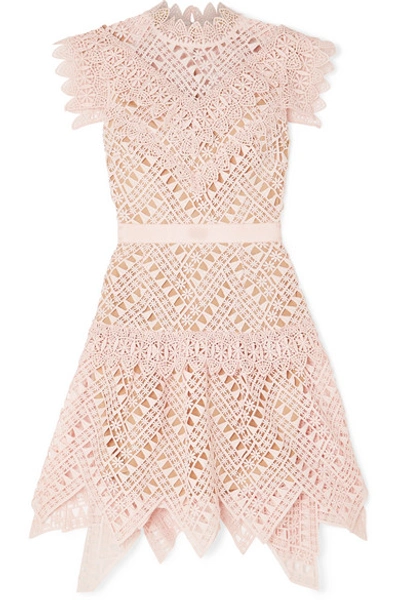 Self-portrait Guipure Lace Mini Dress In Baby Pink