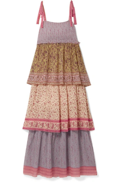Zimmermann Juniper Tiered Printed Plissé-cotton And Silk-blend Maxi Dress In Multi