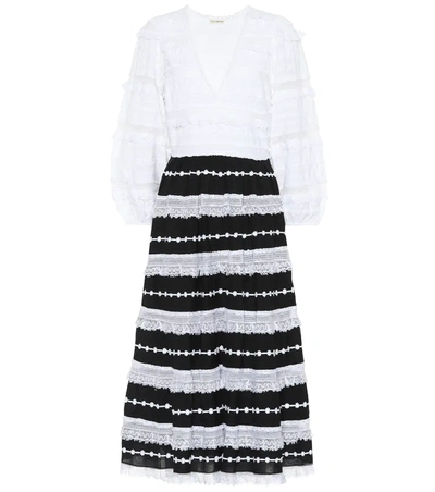 Ulla Johnson Charline Appliquéd Lace-trimmed Cotton-blend Midi Dress In Black/white