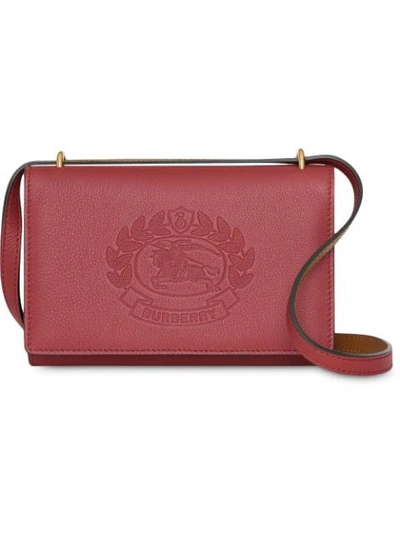 Burberry Embossed Crest Wallet With Detachable Strap - Red