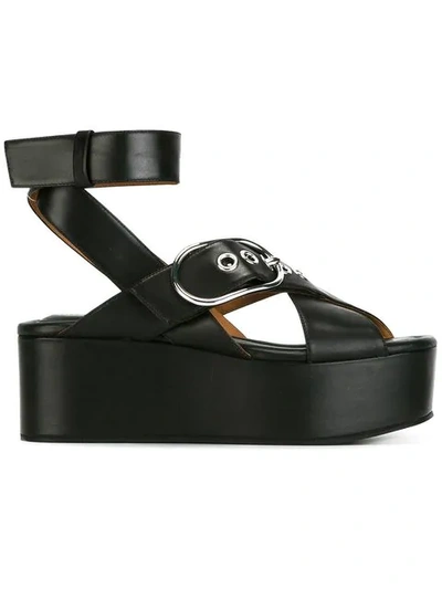 Alexander Wang Skye Leather Crisscross Wedge Platform Sandals In Black
