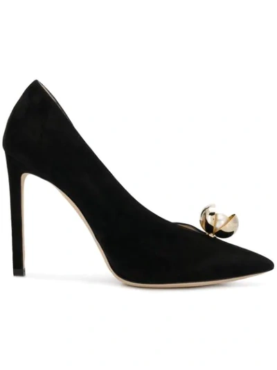 Jimmy Choo Sadira 100 Oyster-pearl Suede Pumps In Black/gold/white