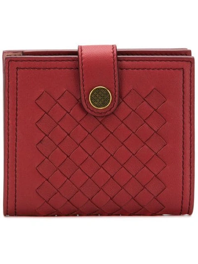 Bottega Veneta Mini French Wallet In Intrecciato In Red