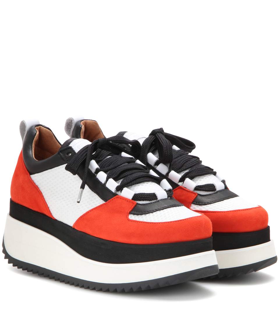 Ganni Naomi Tech Mesh And Suede Sneaker In Red White Llack | ModeSens