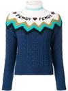 Fendi Knitted Logo Sweater In Blue