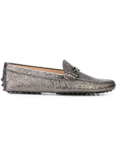 Tod's Double T Loafers In Silver