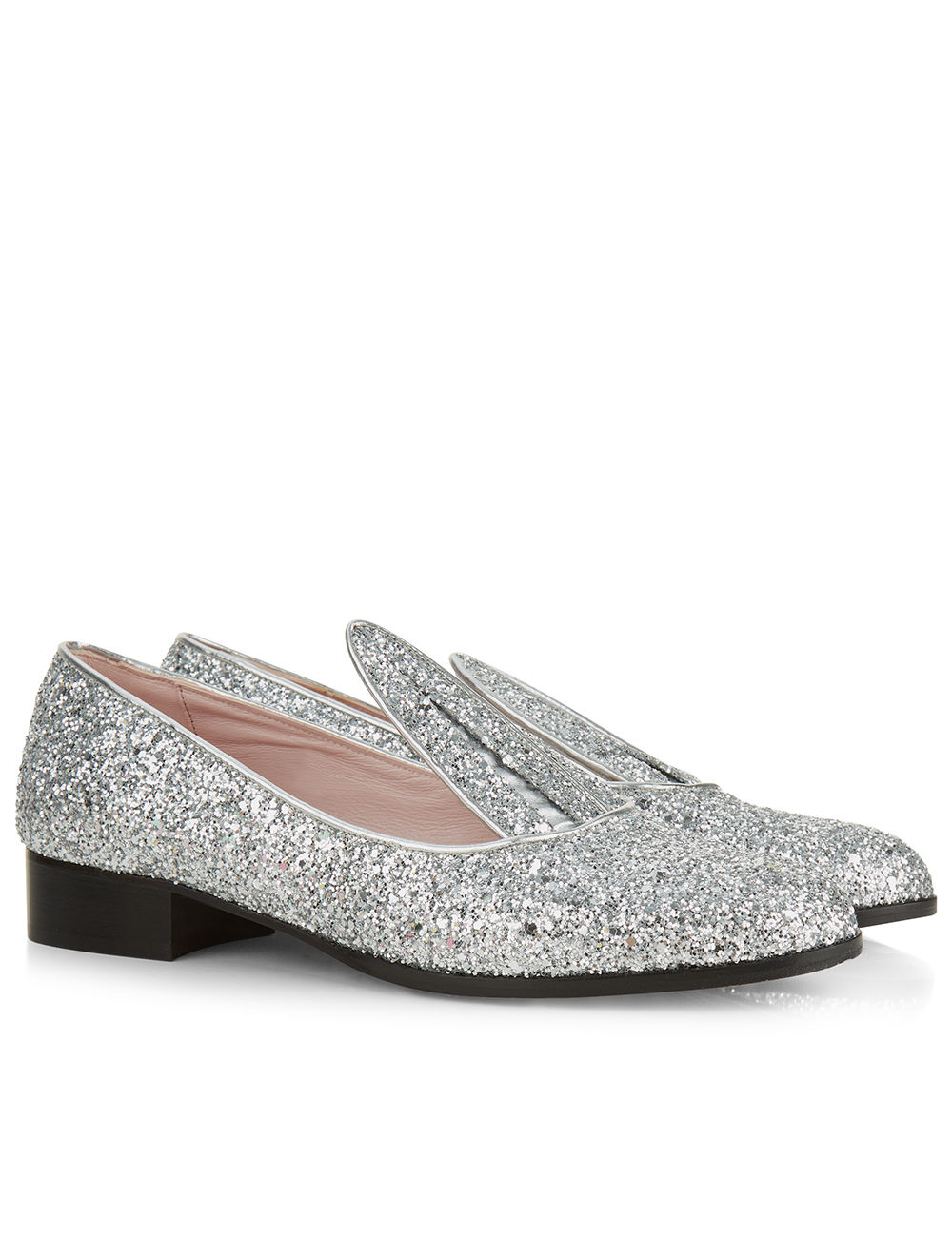 silver glitter loafers