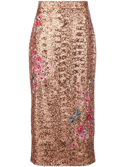 Erdem Sequin Skirt In Gold