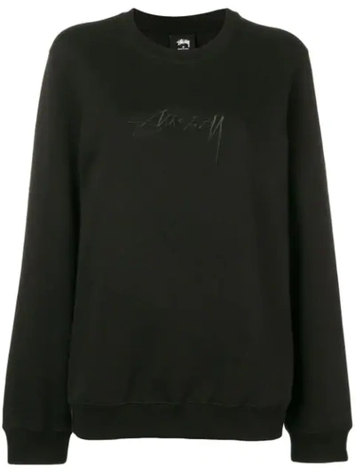 Stussy Oversized Embroidered Logo Sweatshirt - Black