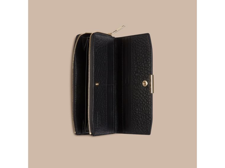 Burberry Signature Grain Leather Ziparound Wallet In Black ModeSens