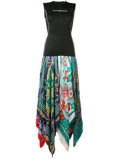 Marine Serre Contrast-panel Scarf-print Dress In Black