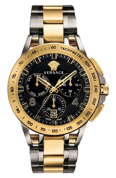 Versace Men's 45mm Sport Tech Chronograph Watch, Gold/gray In Gunmetal/ Black/ Gold