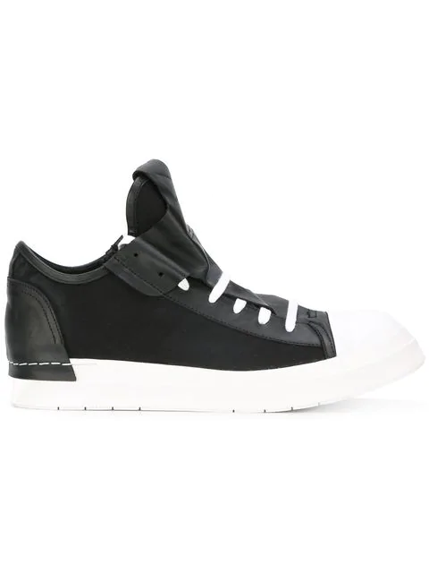 Cinzia Araia Smooth Leather & Cotton Canvas Sneakers, Black | ModeSens