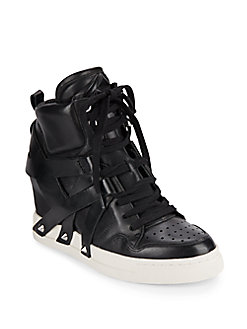 Ash Call Leather Wedge Sneakers In Black | ModeSens