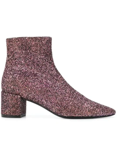 Saint Laurent Lou Lou Washed Glitter Booties In Purple