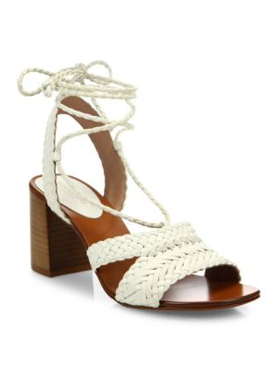 Michael Kors Lawson Ankle-wrap Woven Leather Sandals In Optic White