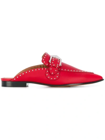 Givenchy Elegant Studded Leather Backless Loafers In Red