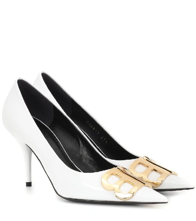 Balenciaga Bb Patent Leather Pumps In White