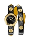 Versace Medusa Stud Icon Analog Leather Wrap Watch In Black/ Gold