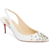 Christian Louboutin Drama Sling 100mm Spike Leather Red Sole Pumps In Latte/ Silver