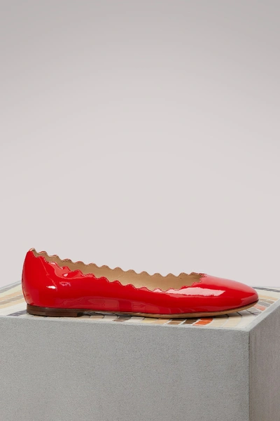 Chloé Lauren Leather Ballet Flats In Shiny Red