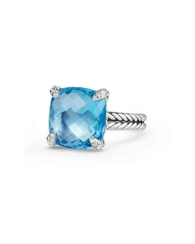 David Yurman Chatelaine Ring With Blue Topaz And Diamonds, 14.3mm In Blue/white