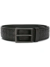 Bottega Veneta Intrecciato Weave Calf Belt In Brown