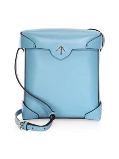 Manu Atelier Pristine Leather Box Bag In Jeans Blue