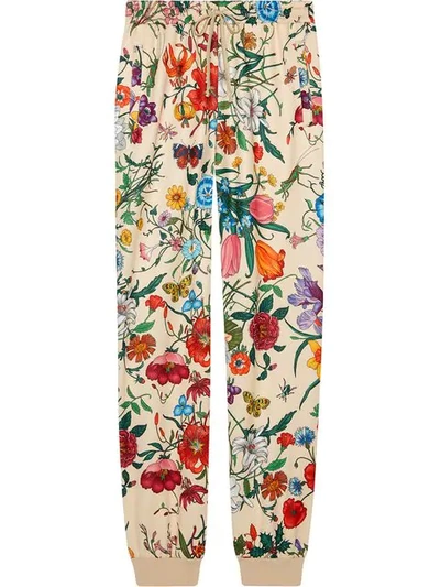 Gucci Mid Rise Floral Print Cotton Blend Track Pants In 9381 Multicoloured
