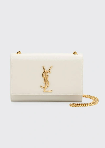 Saint Laurent Kate Small Ysl Monogram Grain De Poudre Crossbody Bag On Chain In White