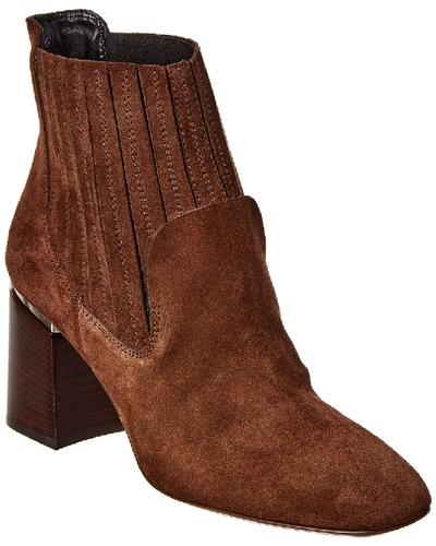 Tod's Structured Heel Suede Ankle Boot In Brown